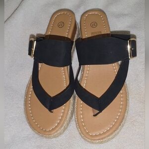 Black Sandals with Gold Buckle - Size 37 - NWOT